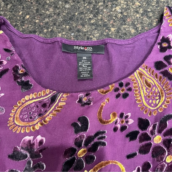 Style & Co. Purple Velvet Floral Paisley Women's Plus Blouse Top Shirt Tunic - Picture 2 of 10